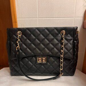 ELLO Quilted vegan leather Black Tote Bag